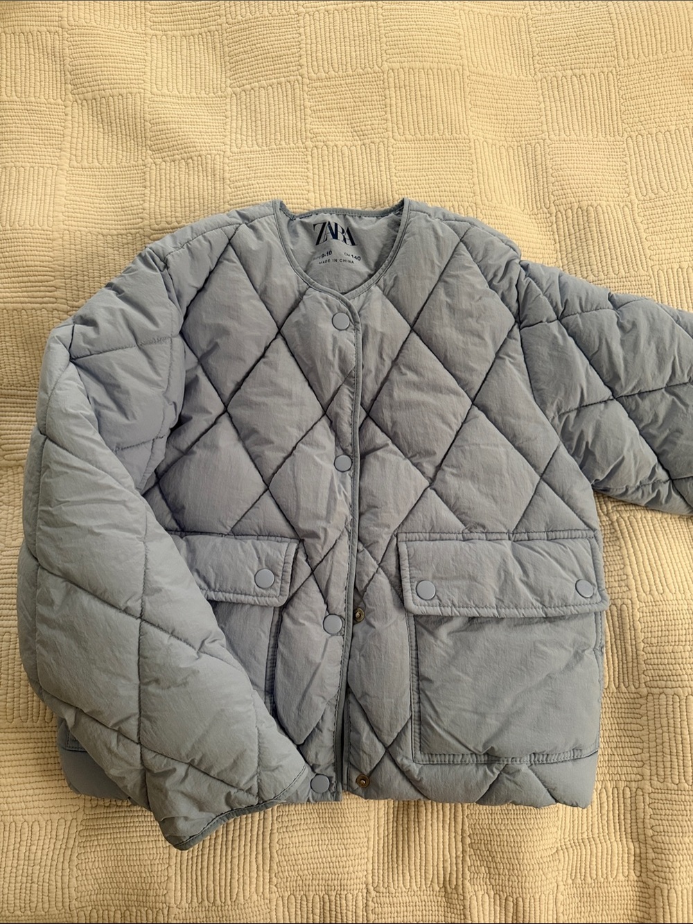ZARA Pale Blue Quilted Round-Neck Jacket